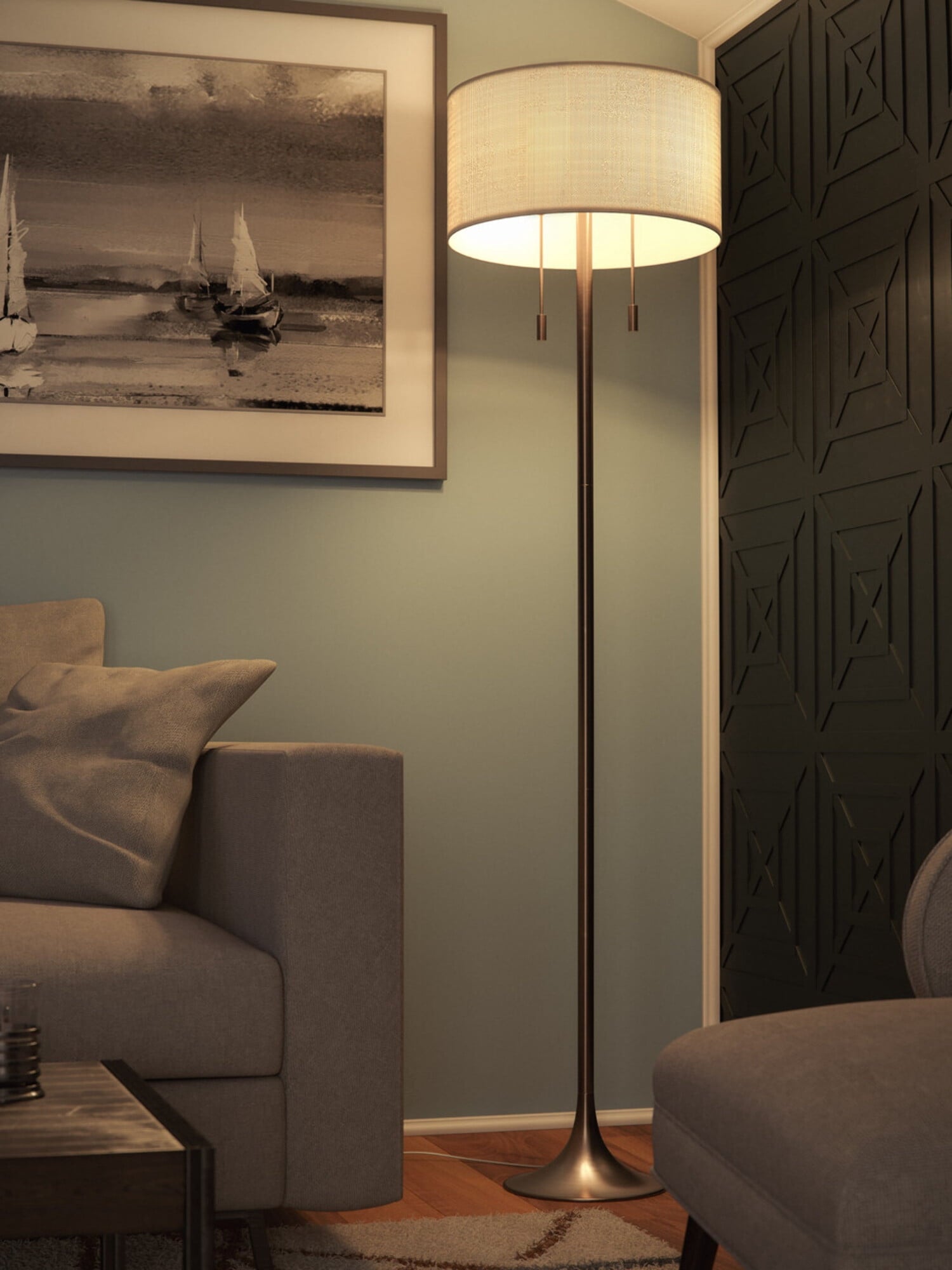 Cozylumi™ Stowe 61'' Floor Lamp with White Fabric Drum Shade Transitional Floor Light