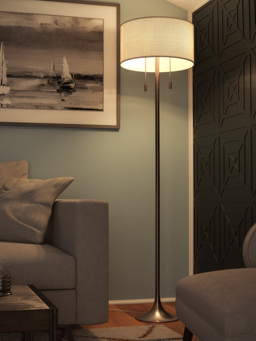 Cozylumi™ Stowe 61'' Floor Lamp with White Fabric Drum Shade Transitional Floor Light