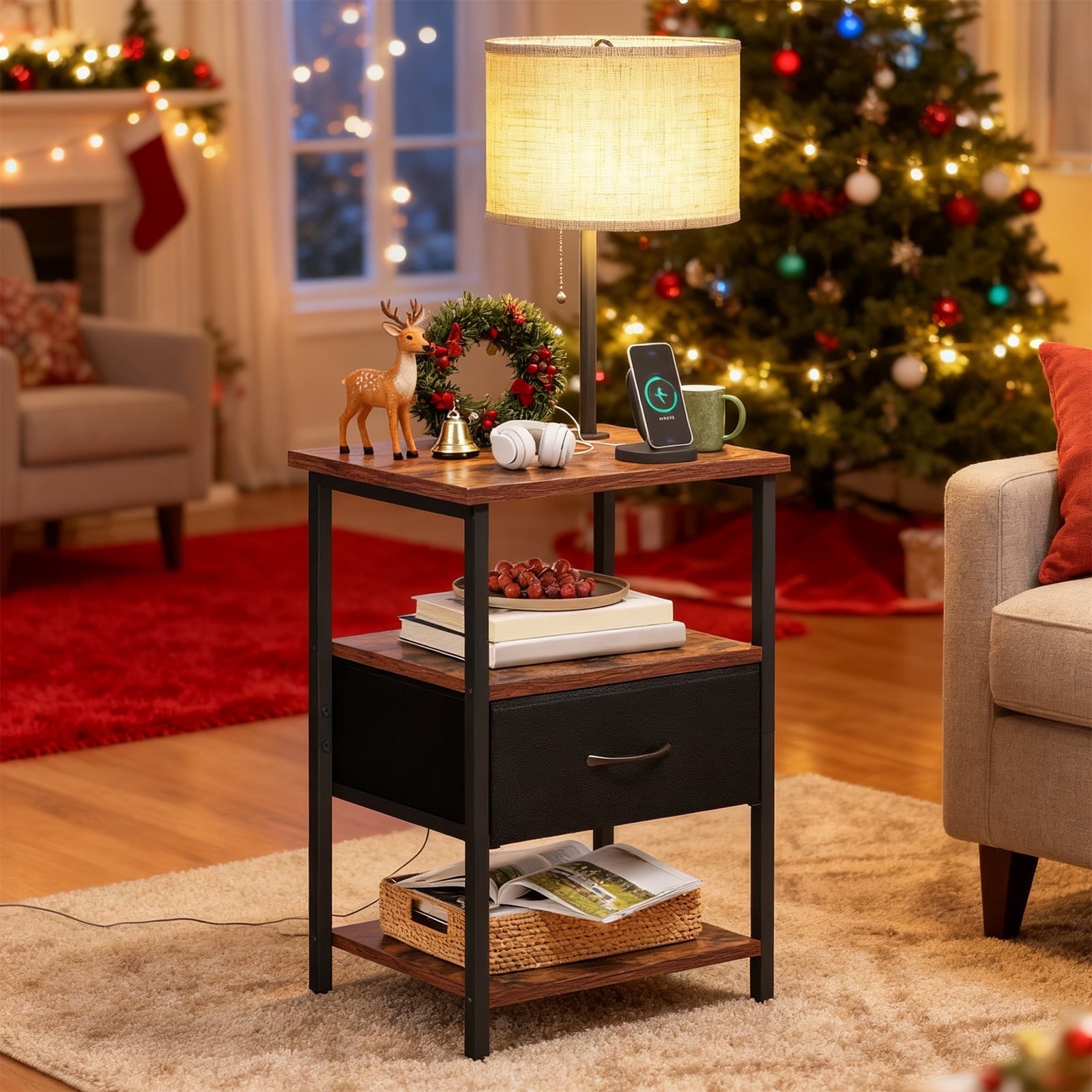 Cozylumi™ TOMNK Floor Lamp with Table, End Table for Living Room with Lamp, Shelves