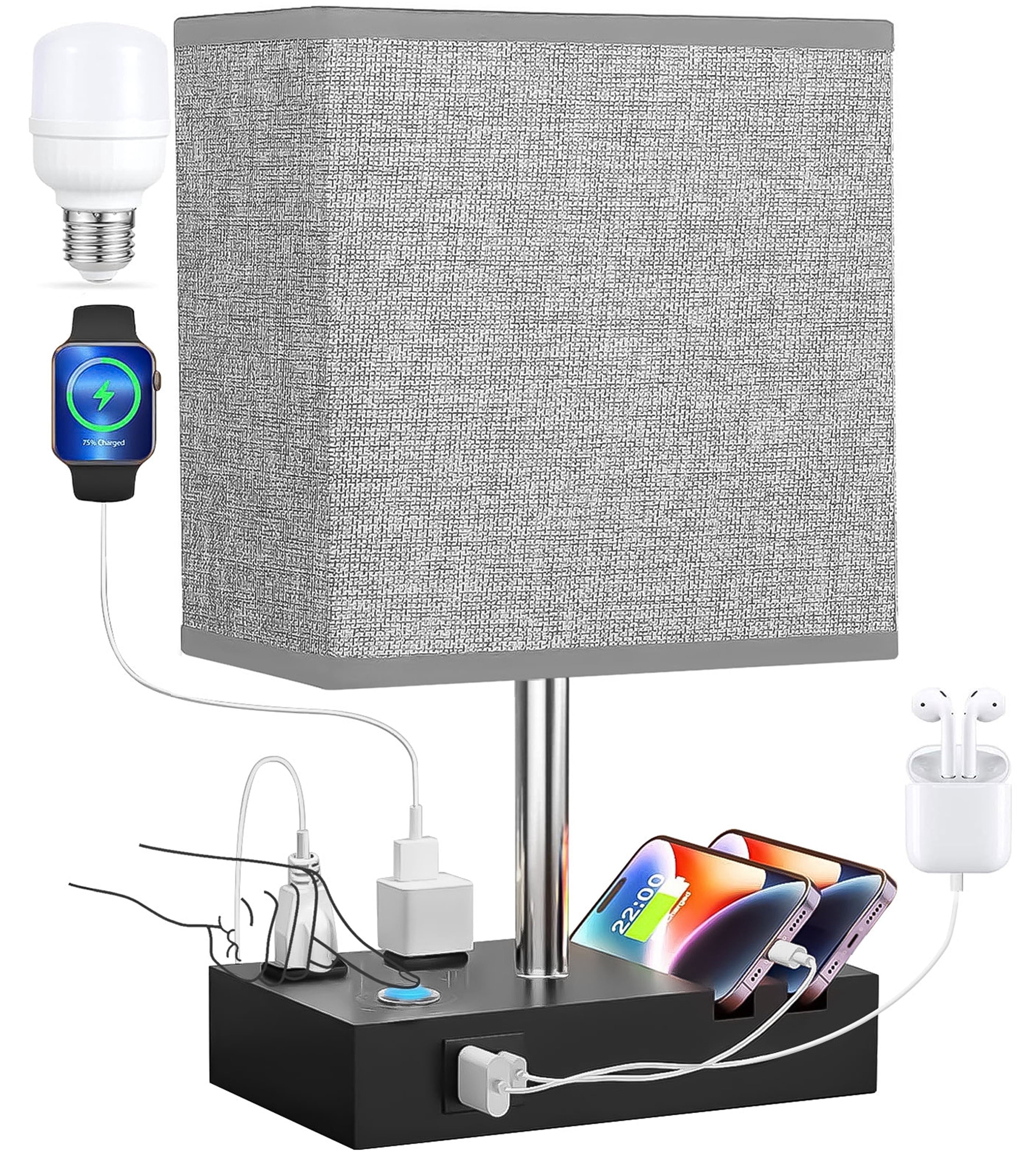 Cozylumi™ GVDV HOME Table Lamp for Bedroom with Fast USB A&C Charging Ports, Bedside