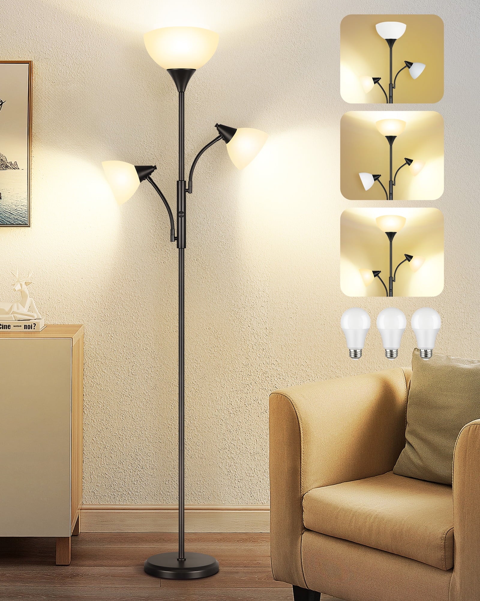 Cozylumi™ Floor Lamp with Reading Light for Living Room, LED Standing Lampwith Remote