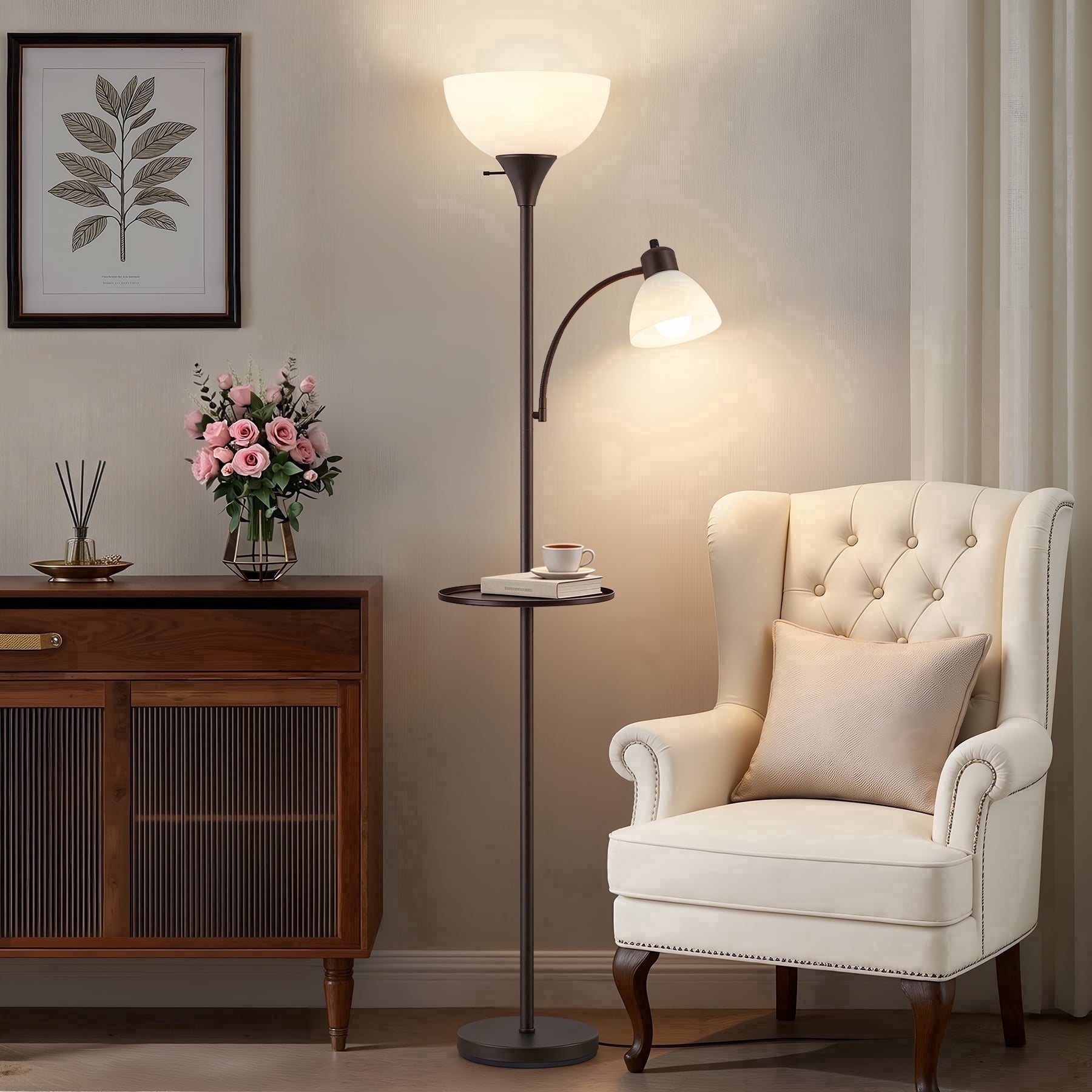 Cozylumi™ 72" Floor Lamp with Table, Adjustable Reading Lights, Modern Floor Lamps for