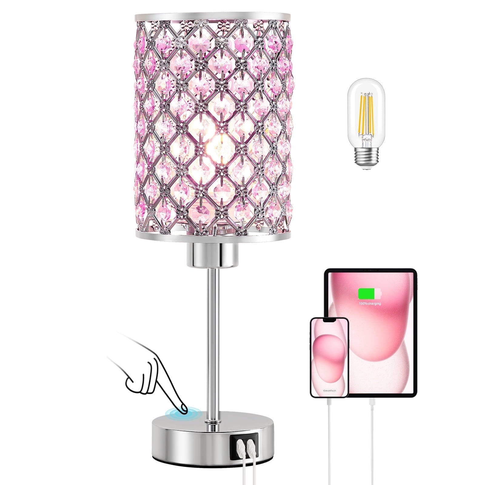 Cozylumi™ Crystal Table Lamp for Bedroom,Modern Dimmable Touch Lamp with Crystal