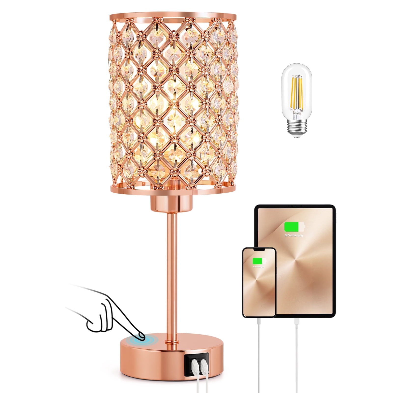 Cozylumi™ Crystal Table Lamp for Bedroom,Modern Dimmable Touch Lamp with Crystal
