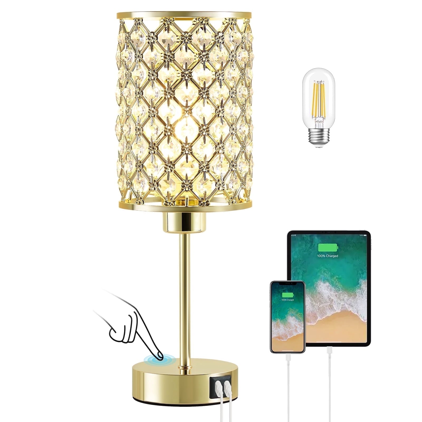 Cozylumi™ Crystal Table Lamp for Bedroom,Modern Dimmable Touch Lamp with Crystal