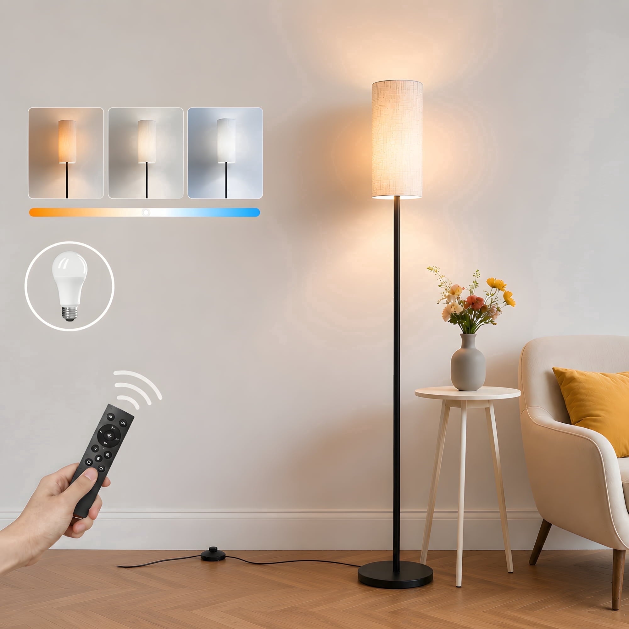 Cozylumi™ VOLIVO Floor Lamp for Living Room, Dimmable Standing Lamps with Remote