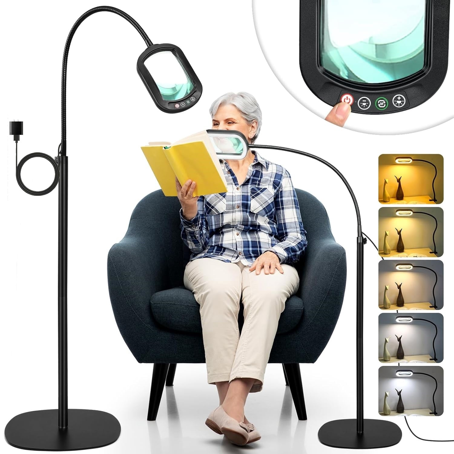 Cozylumi™ Veemagni 3-in-1 Magnifying Glass Floor Lamp with Stand, Rectangular Real