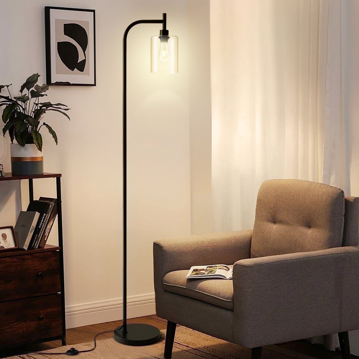 Cozylumi™ Vesteel Arc Floor Lamp for Living Room, Modern Standing Lamp with Glass