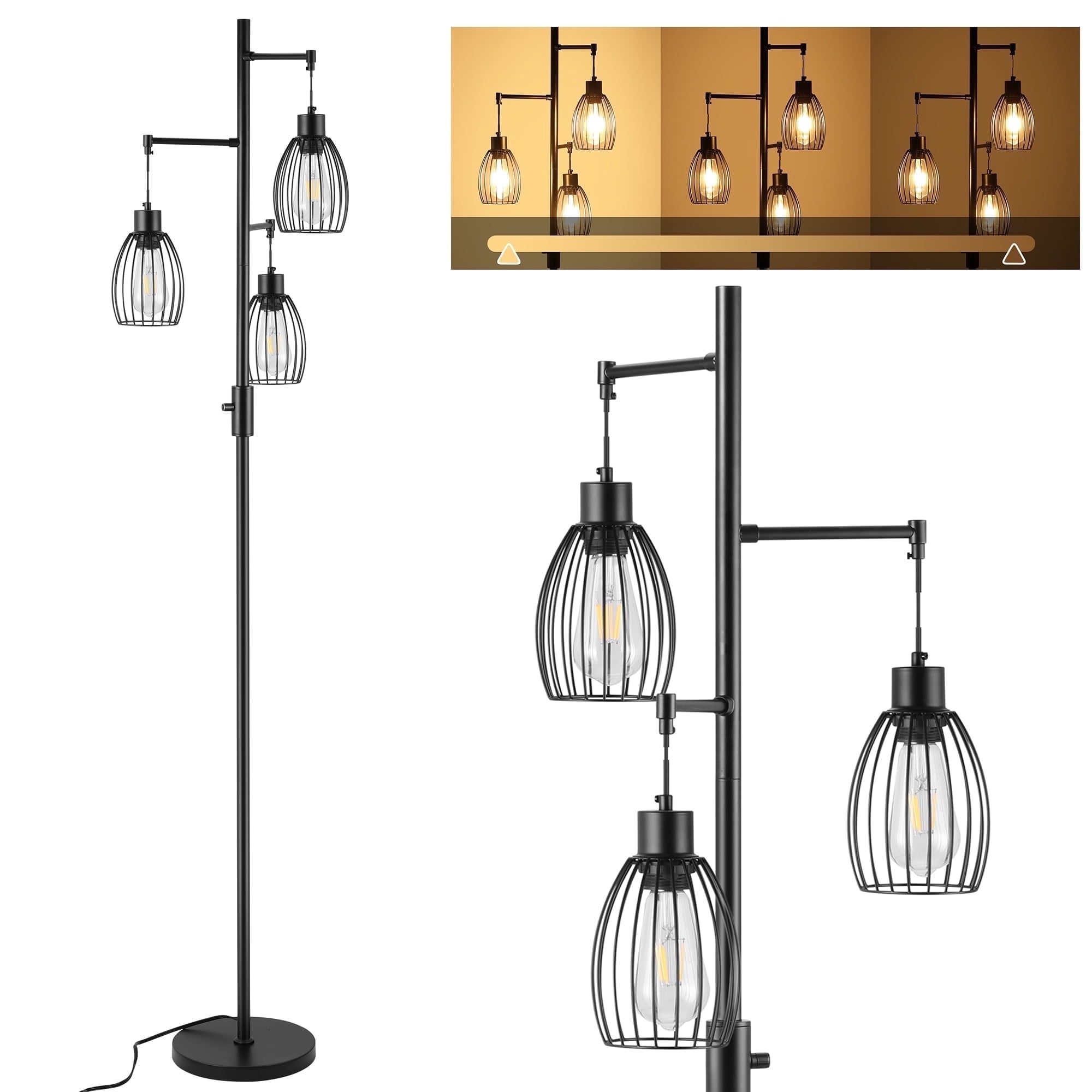 Cozylumi™ Vesteel Standing Lamp, Farmhouse Lamp with 3 Teardrop Cage and Bulbs