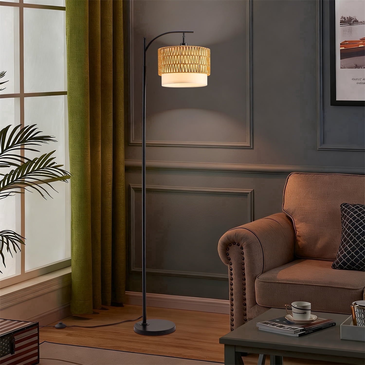 Cozylumi™ Vesteel Floor Lamp for Living Room, Rattan Standing Lamp with Adjustable