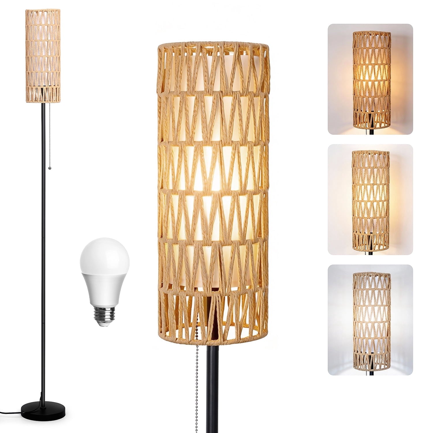 Cozylumi™ Vesteel Floor lamp for Living Room, Farmhouse Rattan Floor Lamp with 3 Color