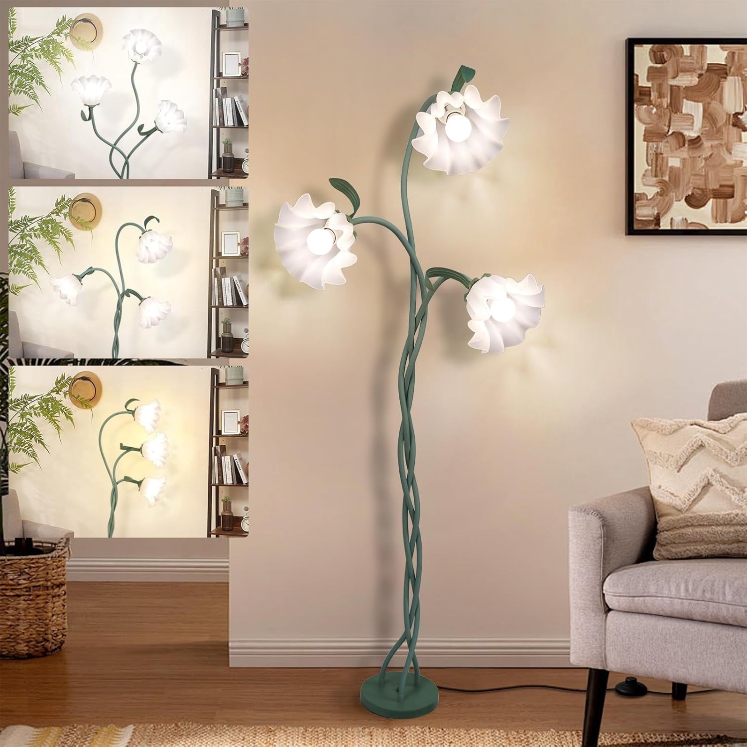 Cozylumi™ Vintage Flower Floor Lamp for Girls' Bedroom, Cute 3 Heads Floor Reading