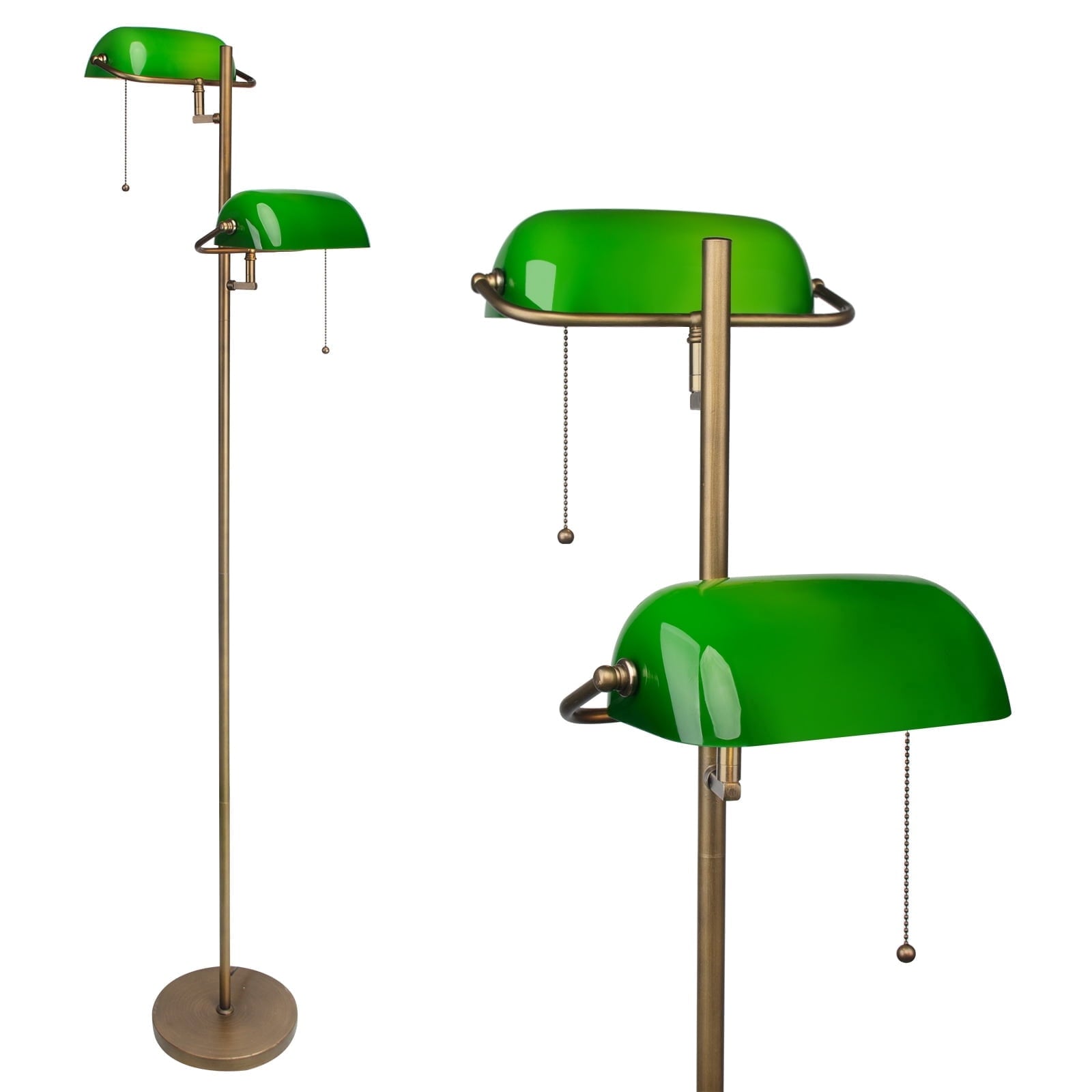 Cozylumi™ Novaretro Vintage Green Glass Bankers Floor Lamp with Adjustable Arm & Pull