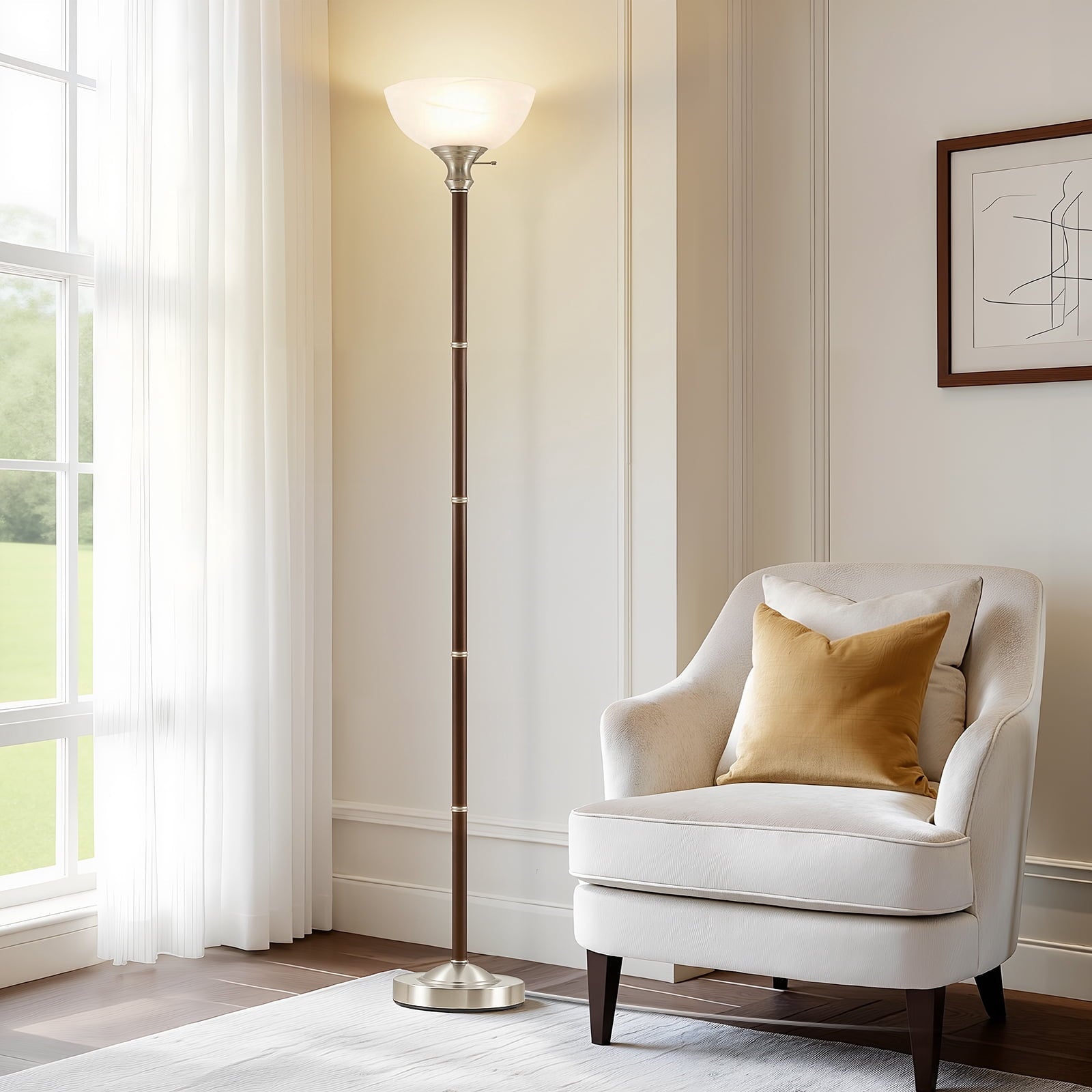 Cozylumi™ Wood Floor Lamp for Living Room - Standing Lamp with Glass Shade Floor Lamps