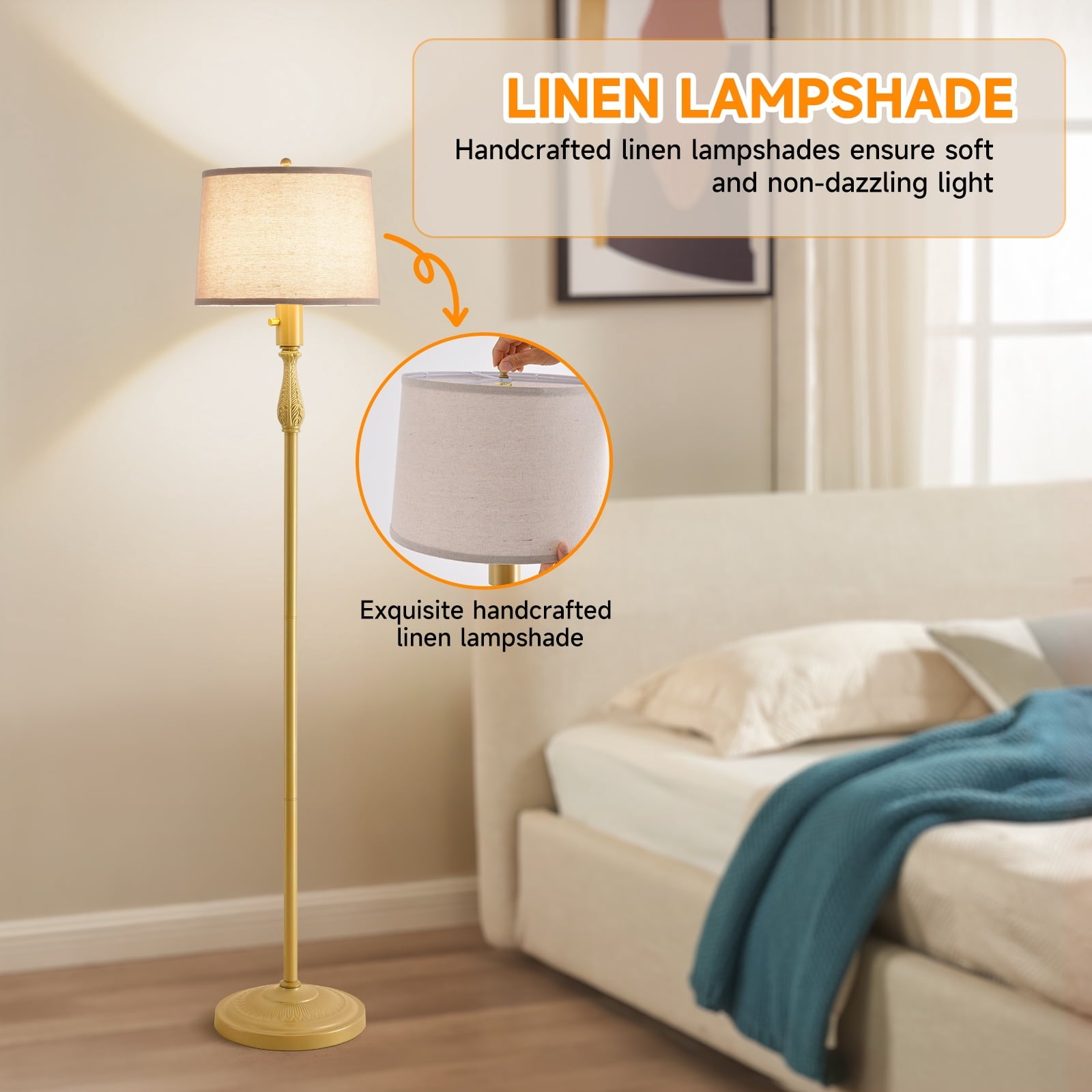 Cozylumi™ Floor Lamp for Living Room,Bedroom,Gold Dimmable Standing Lamp Mid Century