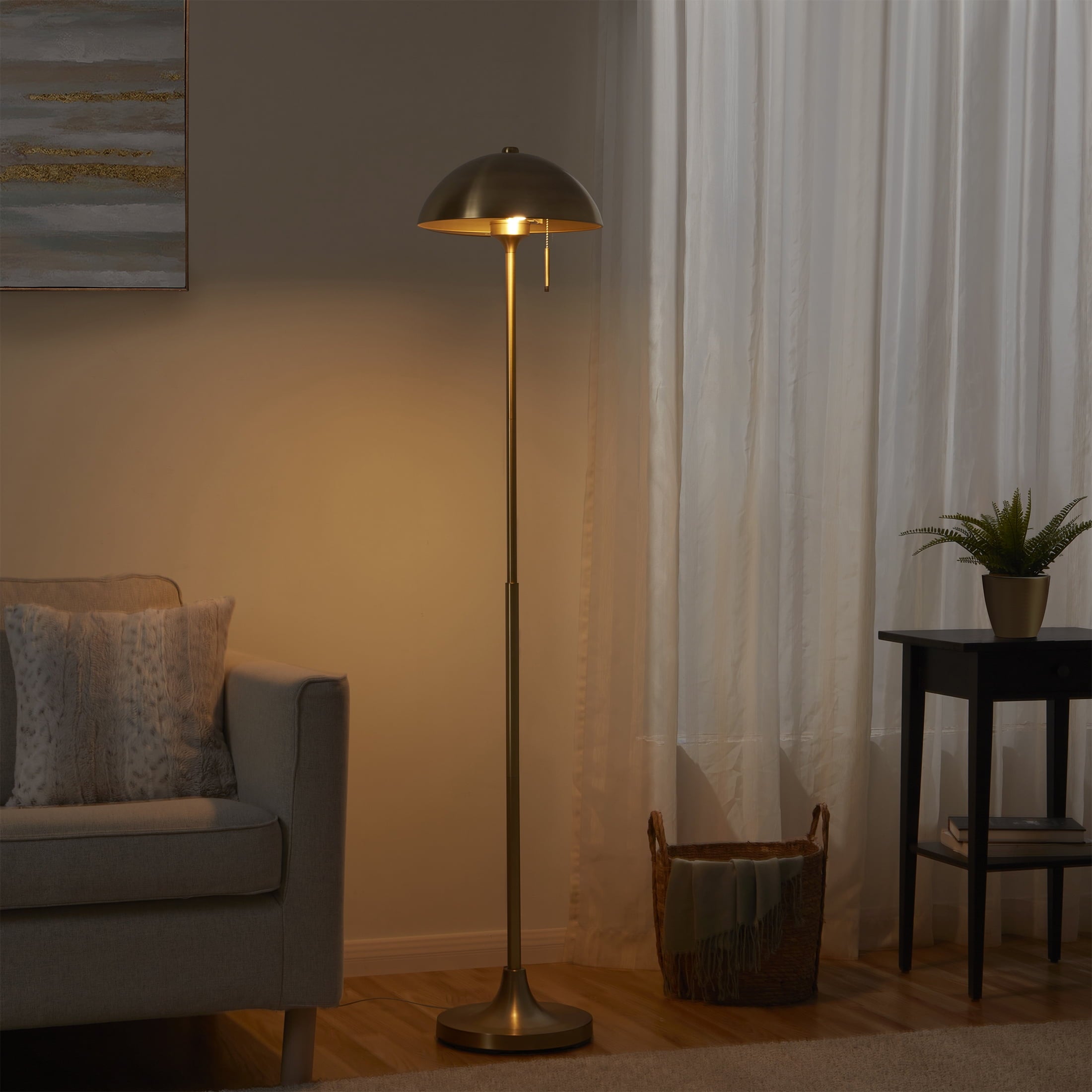Cozylumi™ 62" Modern Pull-chain Brass Floor Lamp with Brass Dome Shade