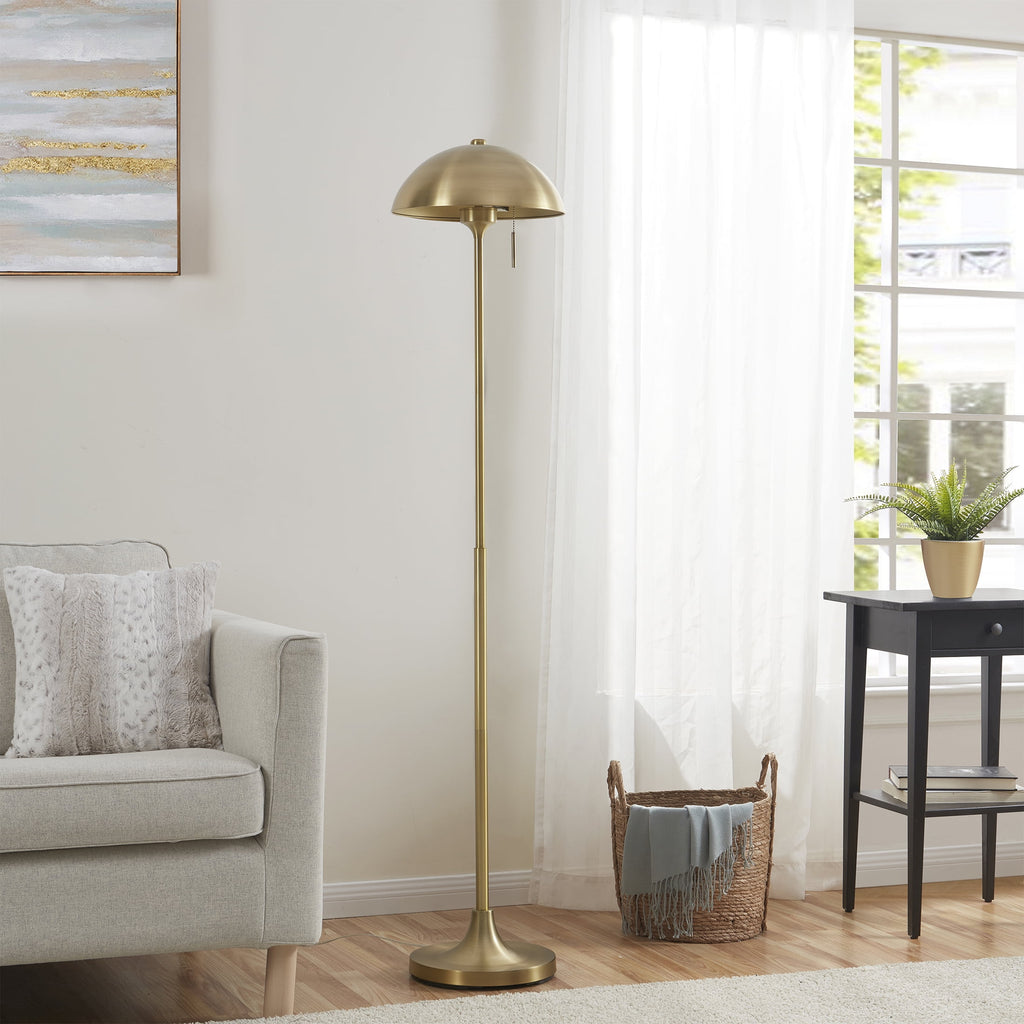 Cozylumi™ 62" Modern Pull-chain Brass Floor Lamp with Brass Dome Shade