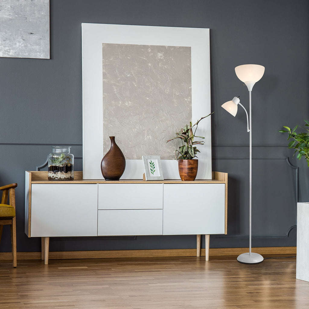 Cozylumi™ 72" Matte White Floor Lamp with Adjustable Reading Light