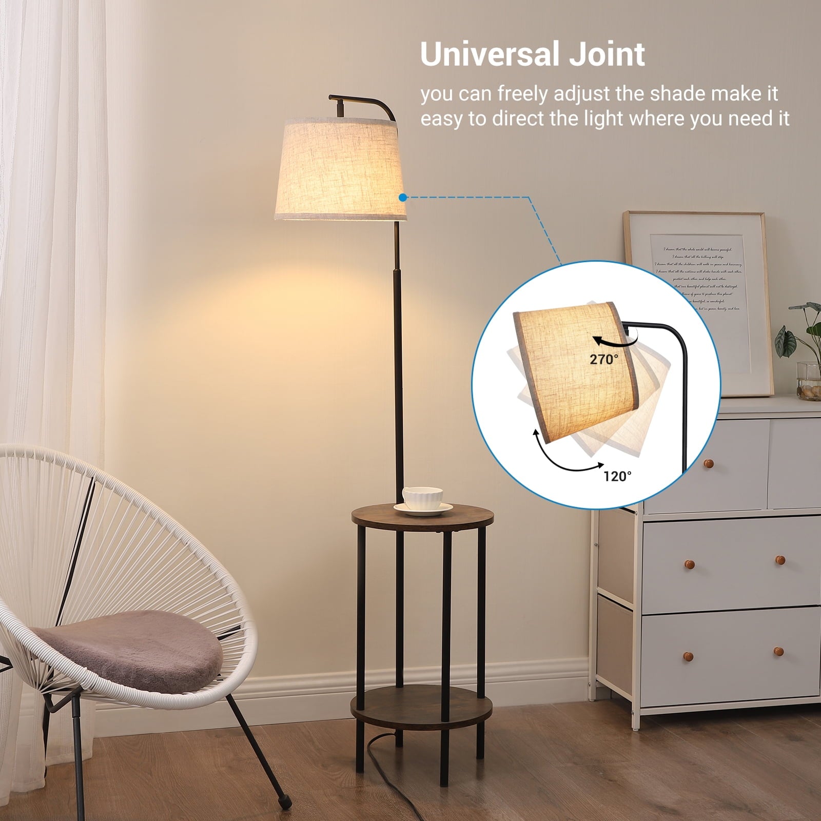 Cozylumi™ DEWENWILS Floor Lamp with Table for Living Room, 62in Rustic Farmhouse Wooden