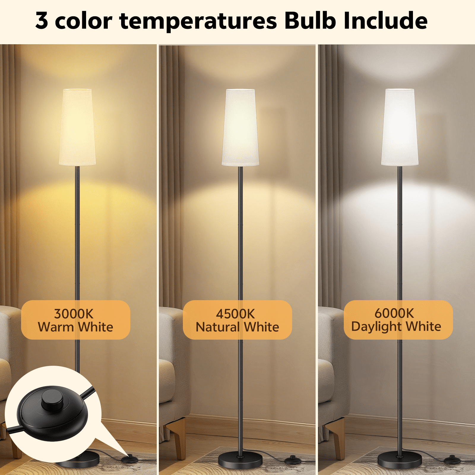 Cozylumi™ 66" Floor Lamp for Living Room, Modern Standing Lamp with 3 Color