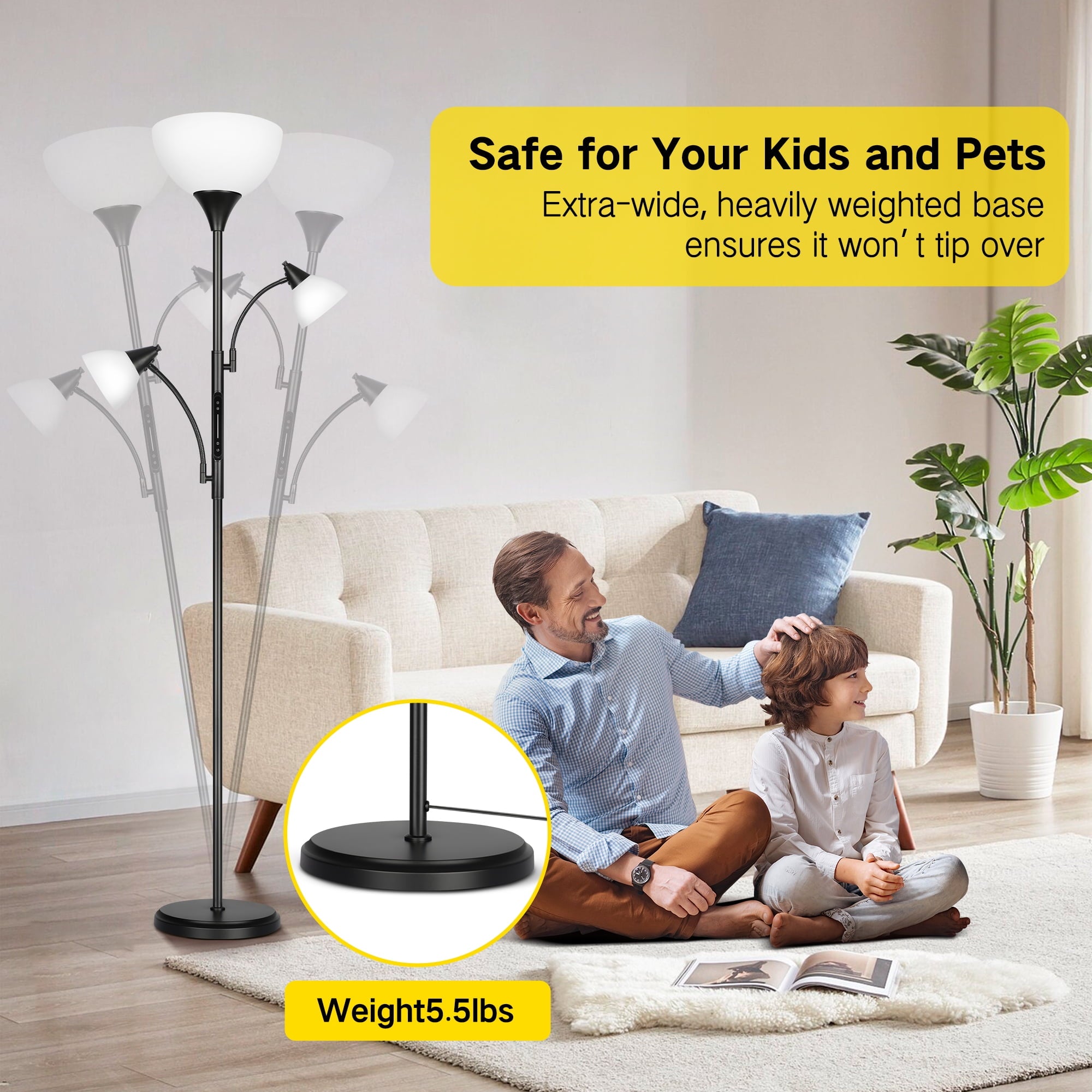 Cozylumi™ Floor Lamp with Reading Light for Living Room, LED Standing Lampwith Remote