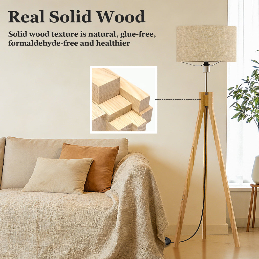 Cozylumi™ BLITZWILL Natural Wood Tripod Floor Lamp,Includes Light Bulb,E26 Base,LED
