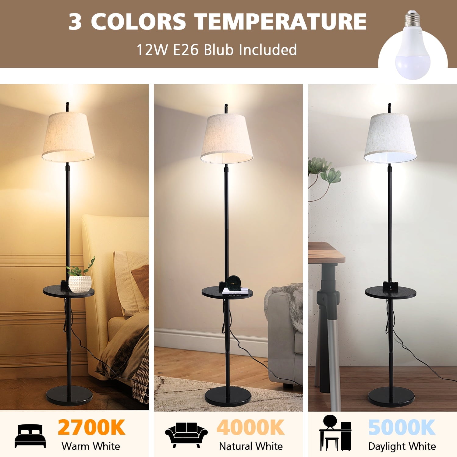 Cozylumi™ JOPESO Floor Lamp with Table,End Table Lamp with Charging Station USB &
