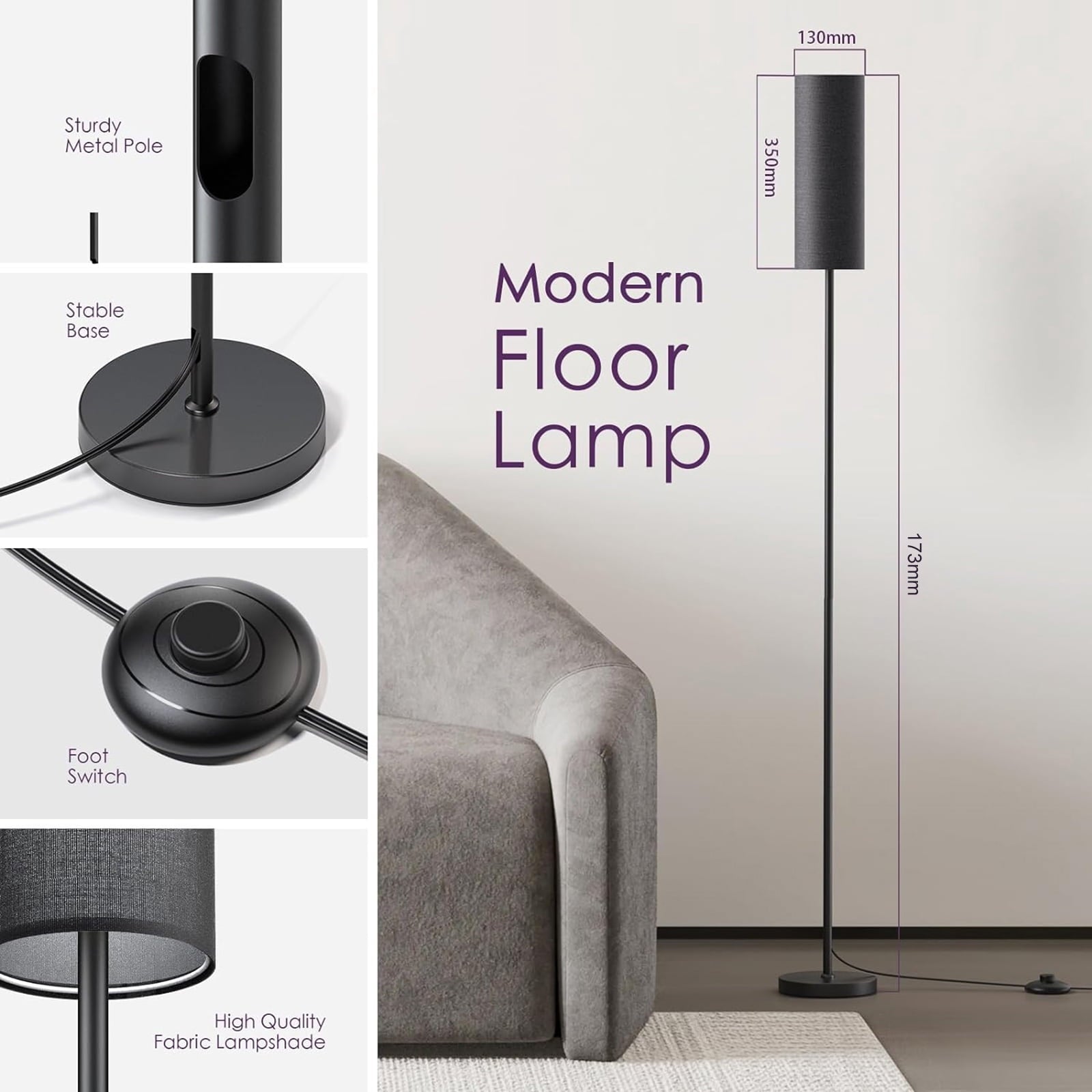 Cozylumi™ Neoglint Modern RGB Floor Lamp, Tall Dimmable Standing Light with App &