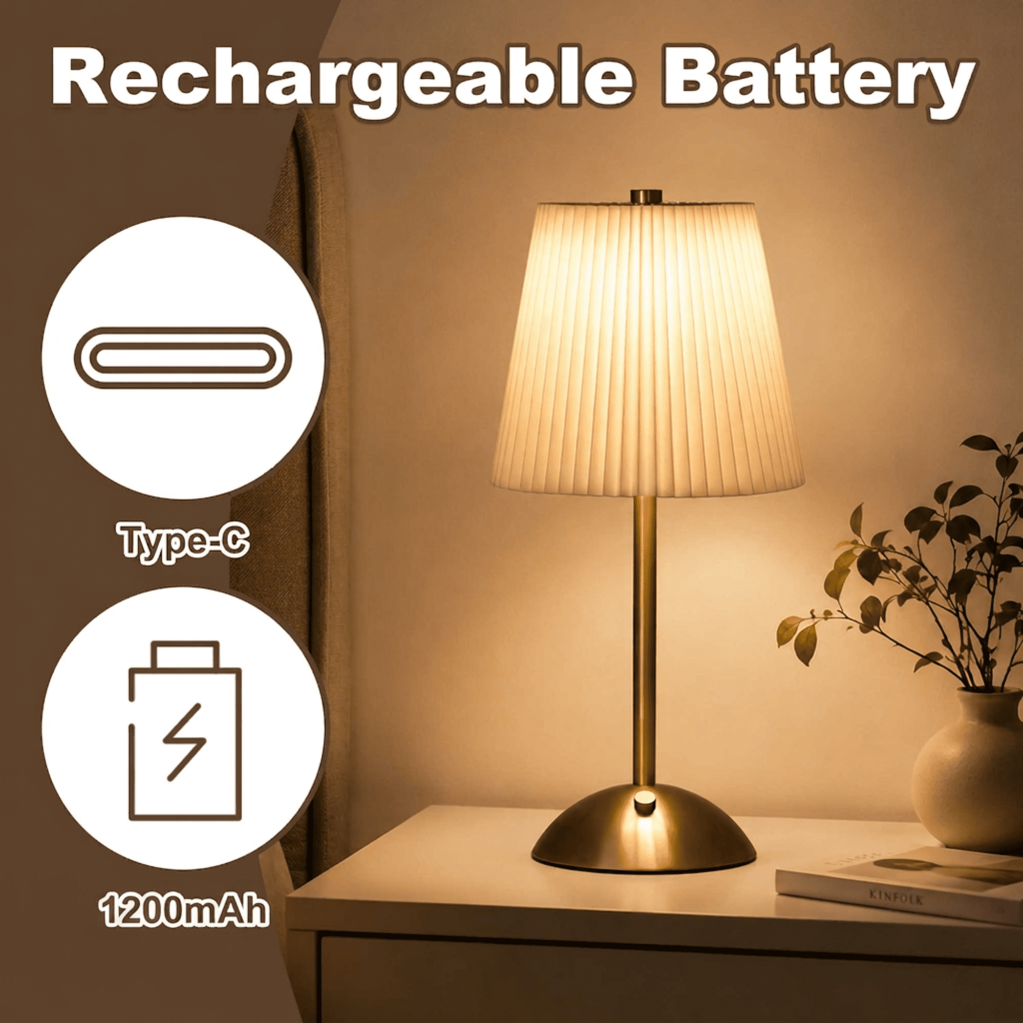 Cozylumi™ Cordless Table Lamps, Rechargeable Lamp with 3 Color Stepless Dimming, for