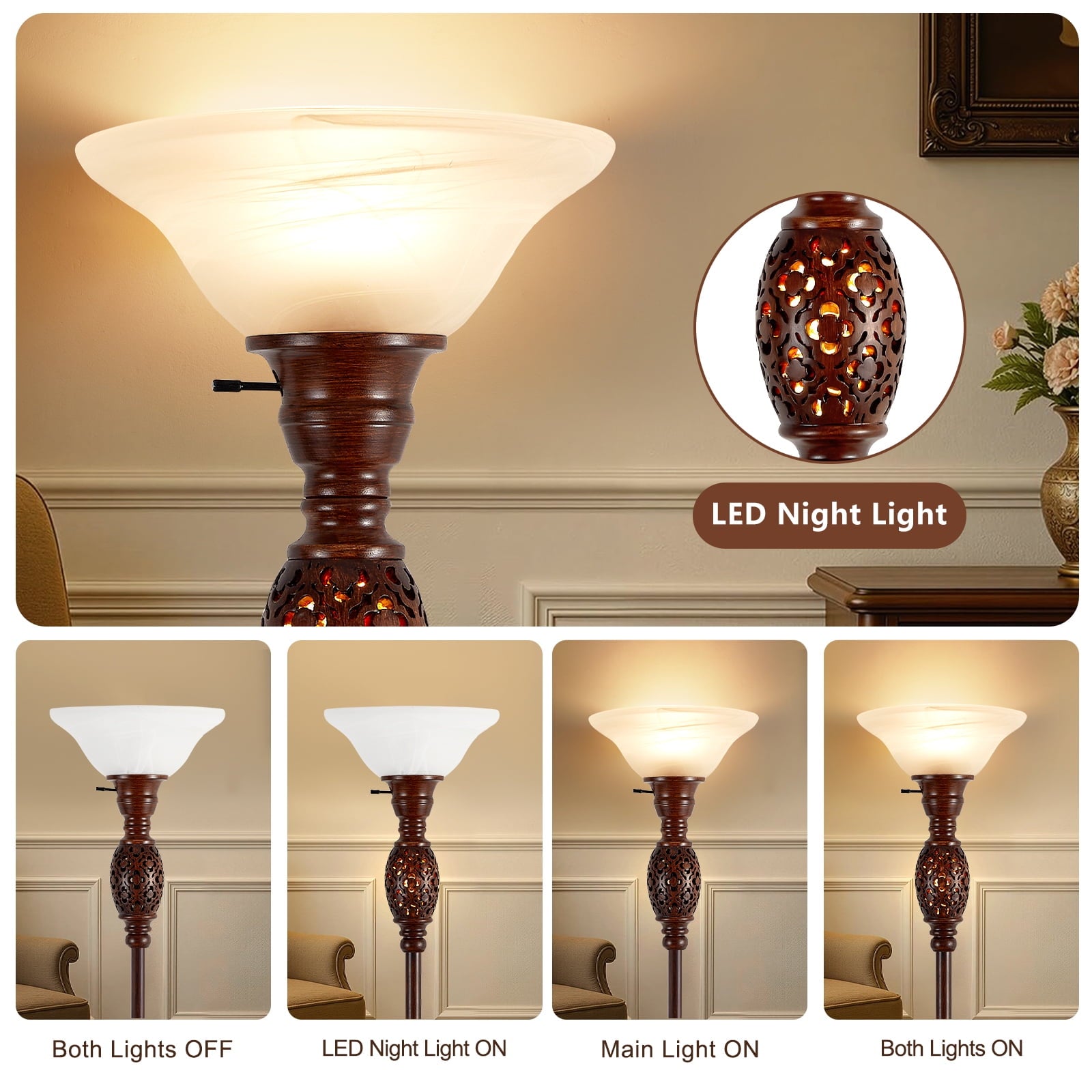 Cozylumi™ 70" Floor Lamp with NightLight - Victorian Style Standing Lamp for Living