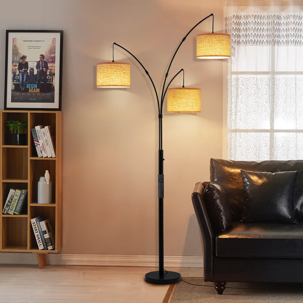 Cozylumi™ Netin 80 3-Light Modern Dimmable Black Arc Floor Lamp with Beige Shades