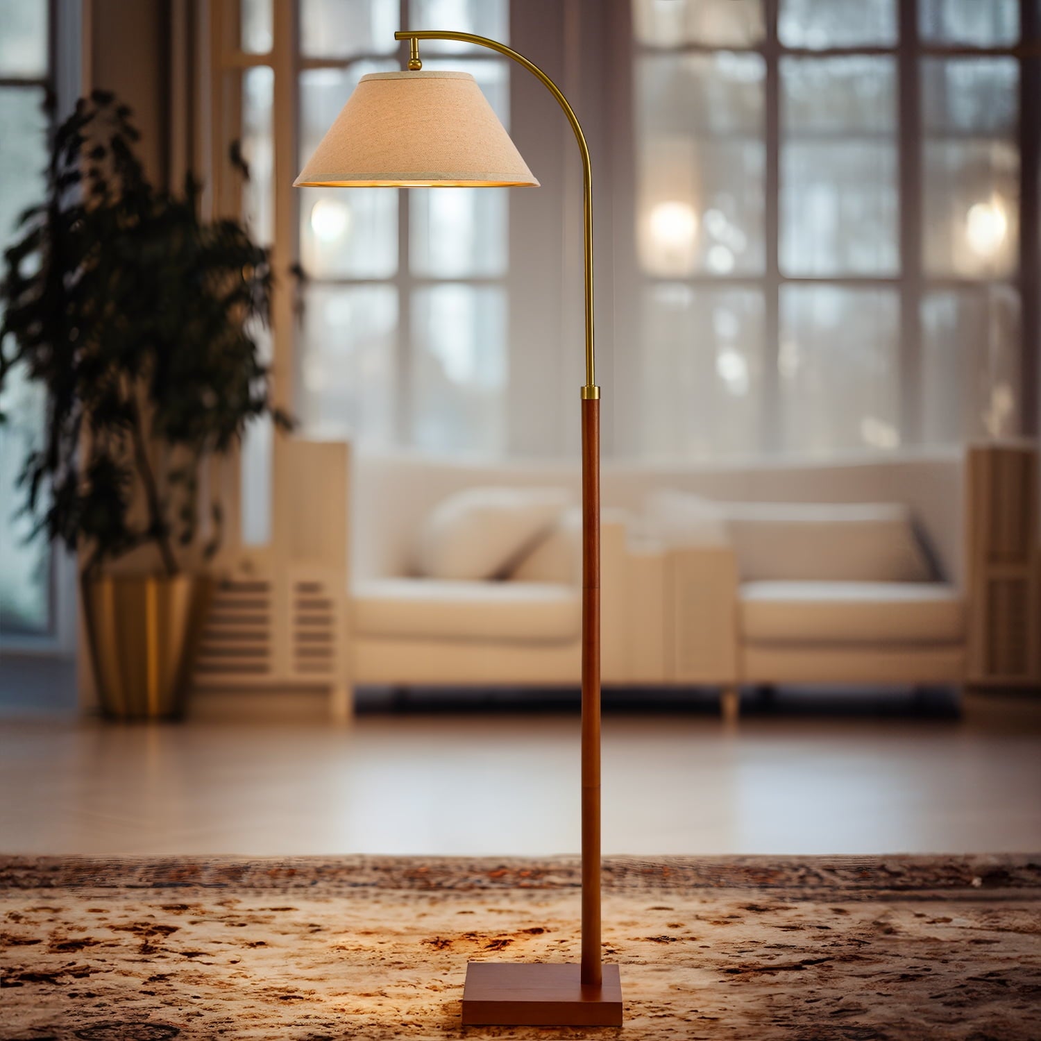 Cozylumi™ 63" Farmhouse Arc Floor Lamp for Living Room,Retro Mdf Metal Standing Lamp