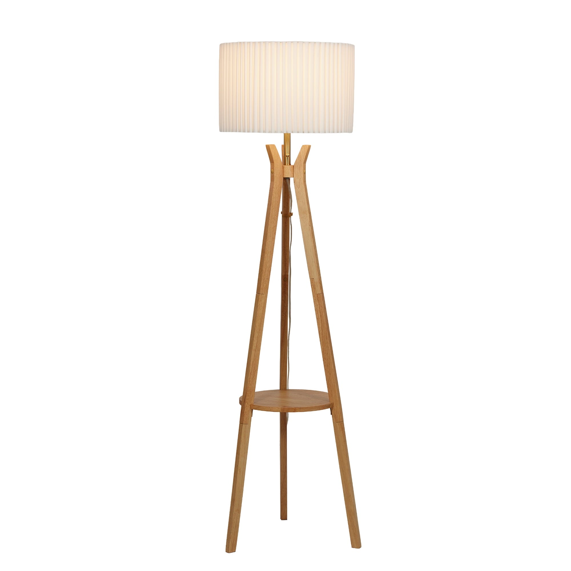 Cozylumi™ 63 in Natural Wood Tripod Floor Lamp with Pleated Shade