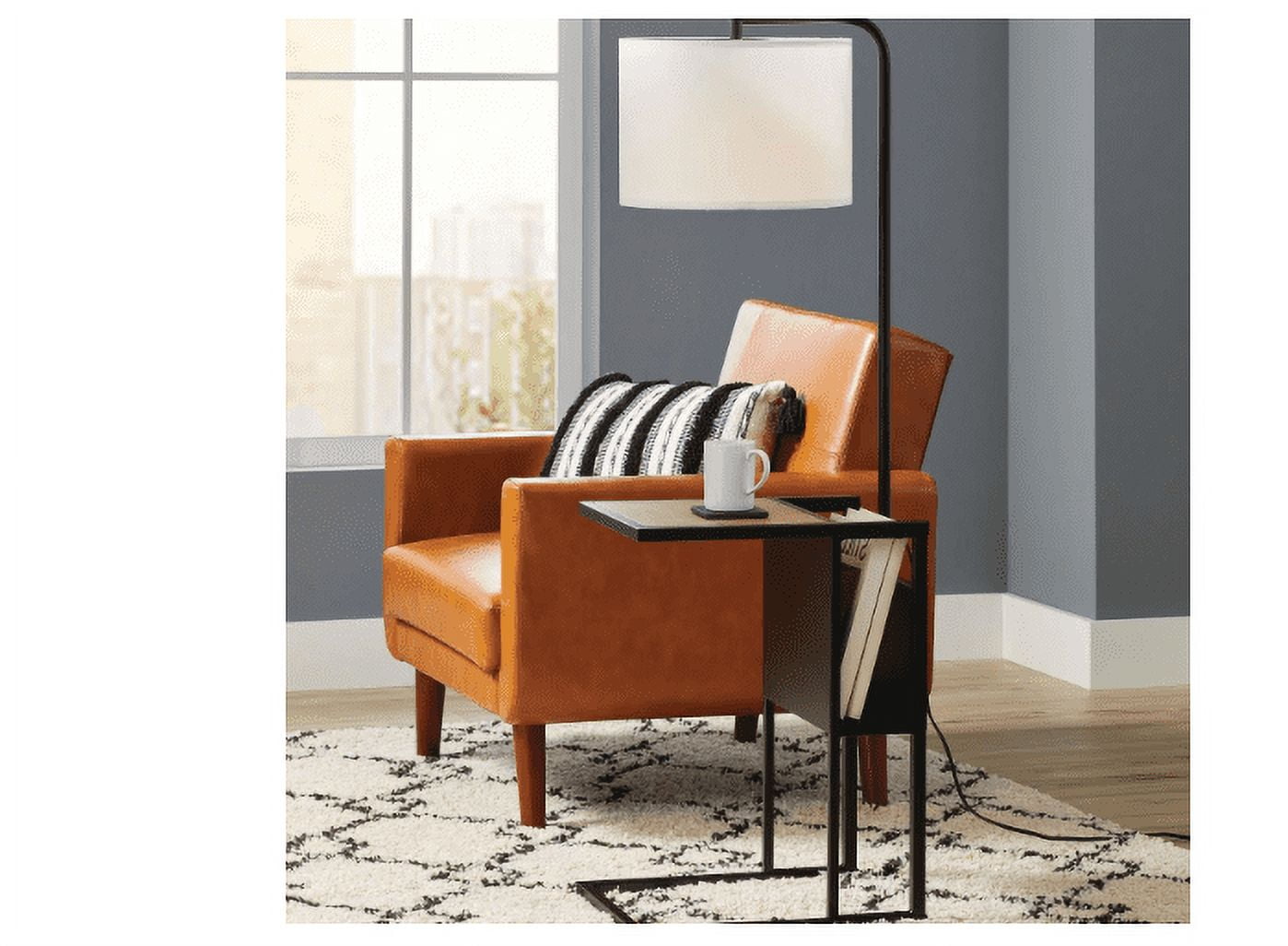 Cozylumi™ 54" Matte Black Metal Floor Lamp with Faux Wood Table and Magazine Rack