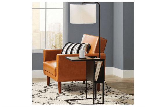 Cozylumi™ 54" Matte Black Metal Floor Lamp with Faux Wood Table and Magazine Rack