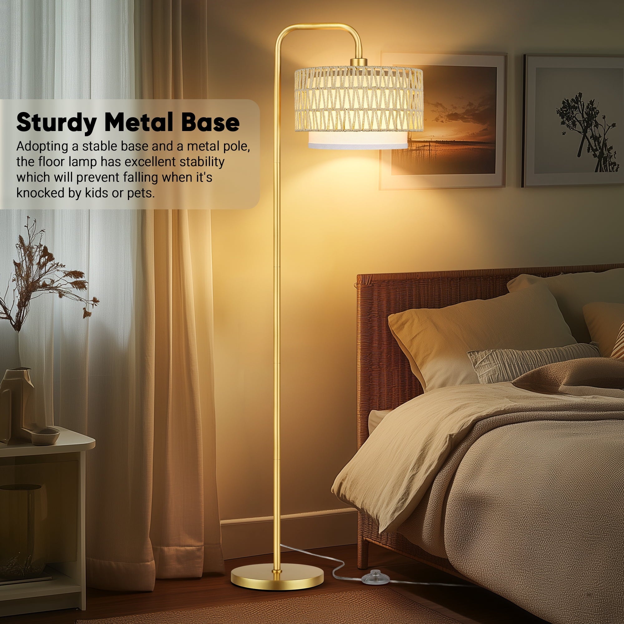 Cozylumi™ Beige Floor Lamp with 3 Color Temperatures, Farmhouse Tall Lamp for Living