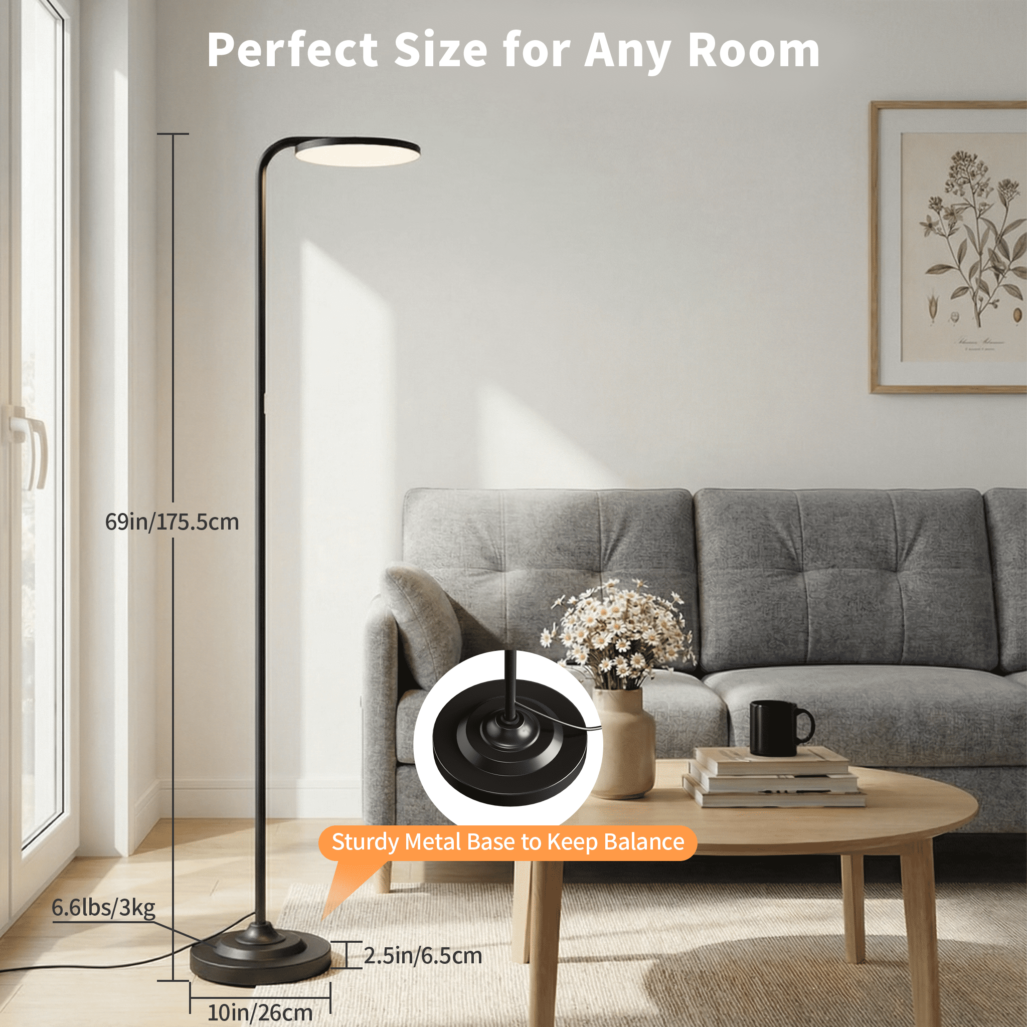 Cozylumi™ BedLuxury 36W Super Bright Floor Lamp, Stepless Dimmable Tall Standing Lamp