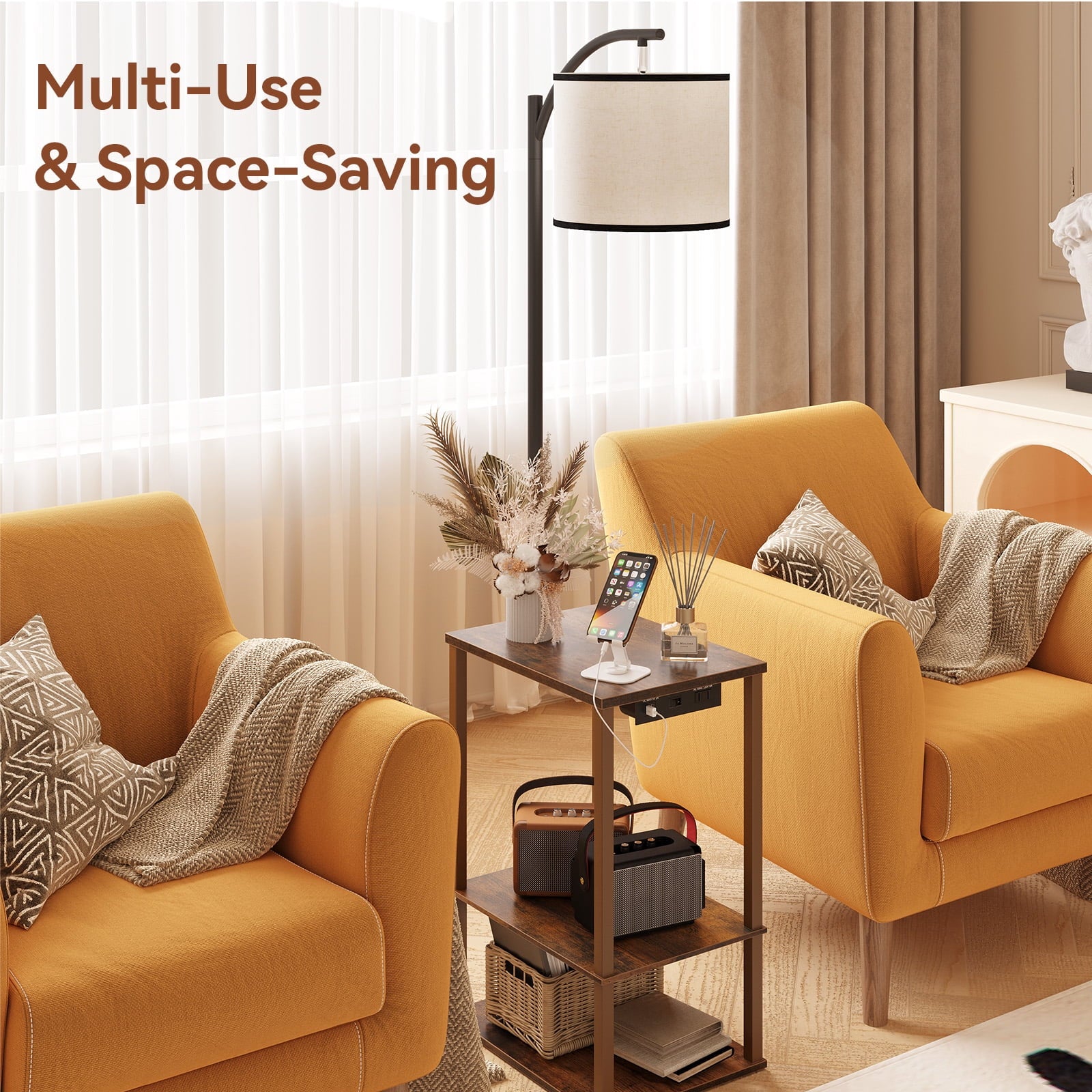 Cozylumi™ Floor Lamp with Table, Lamps for Living Room with USB Charging Station Port
