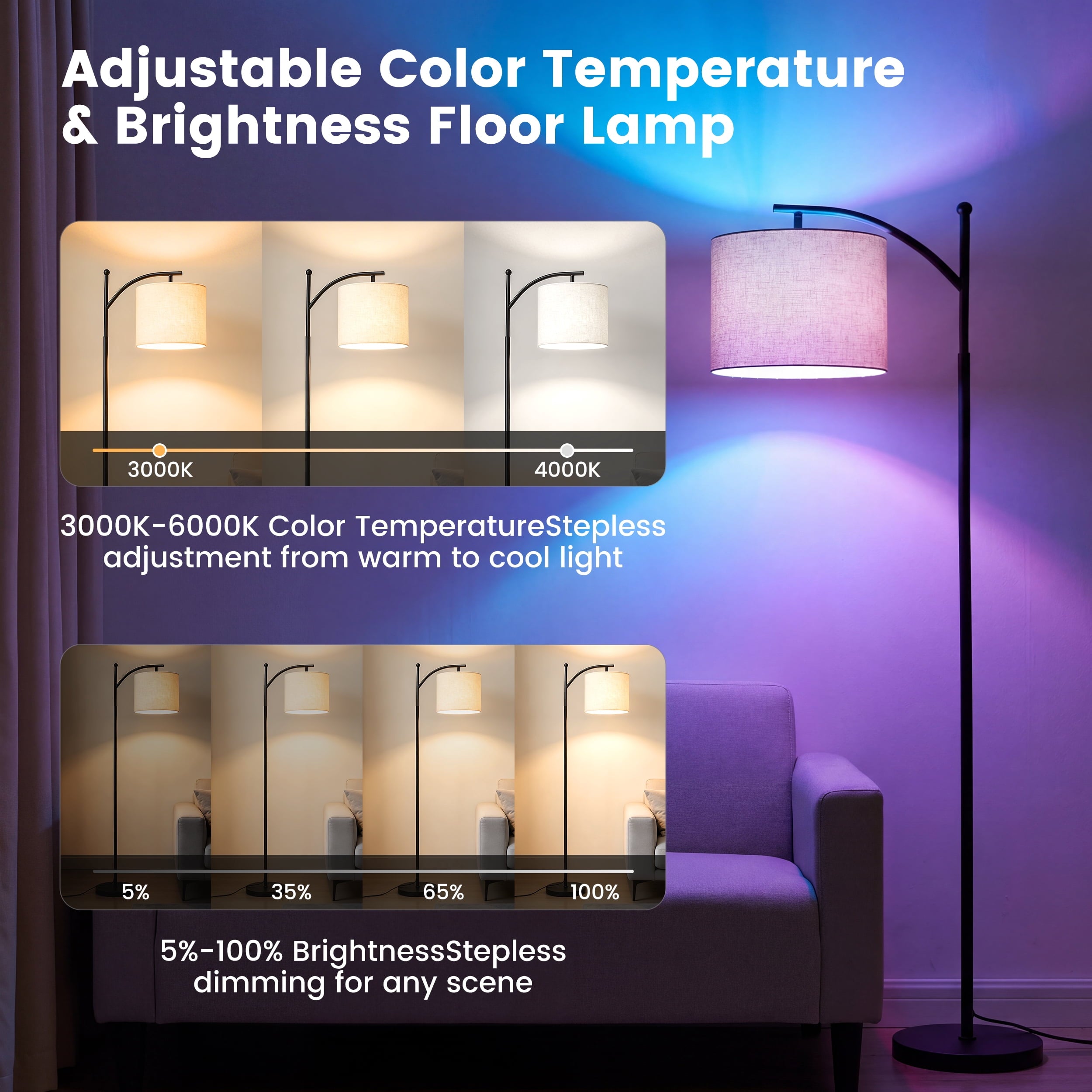 Cozylumi™ RELOIVE Floor Lamp for Living Room - Smart Arc Floor Lamp with APP & Remote