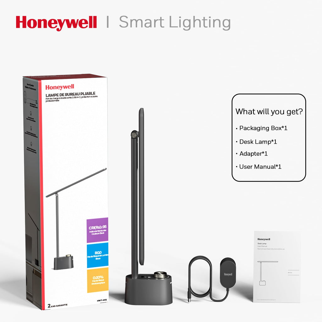 Cozylumi™ Honeywell Desk Lamp Home Office - LED Lighting with Charging Station A+C USB