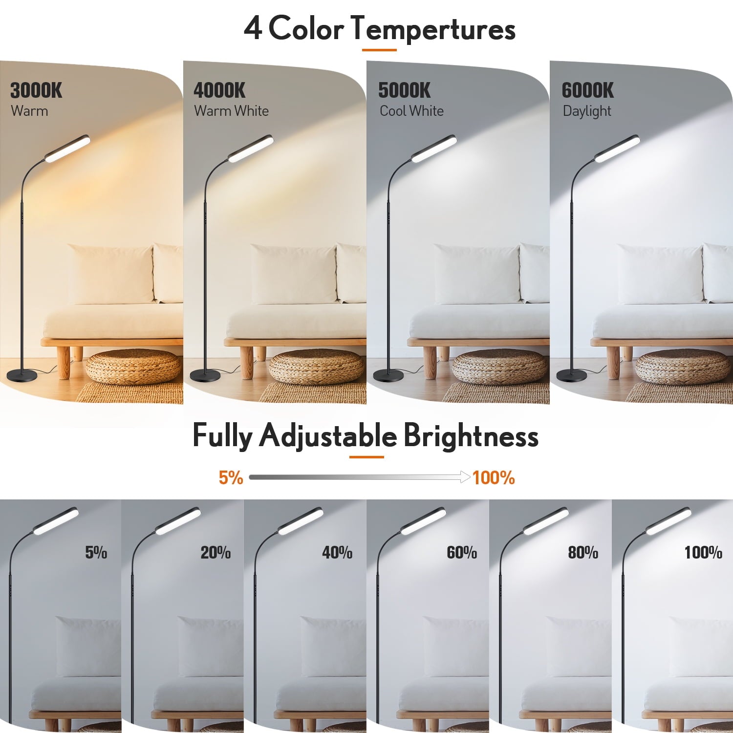 Cozylumi™ LED Floor Lamp for Living Room, Dimmable Reading Lamp with Remote and Touch