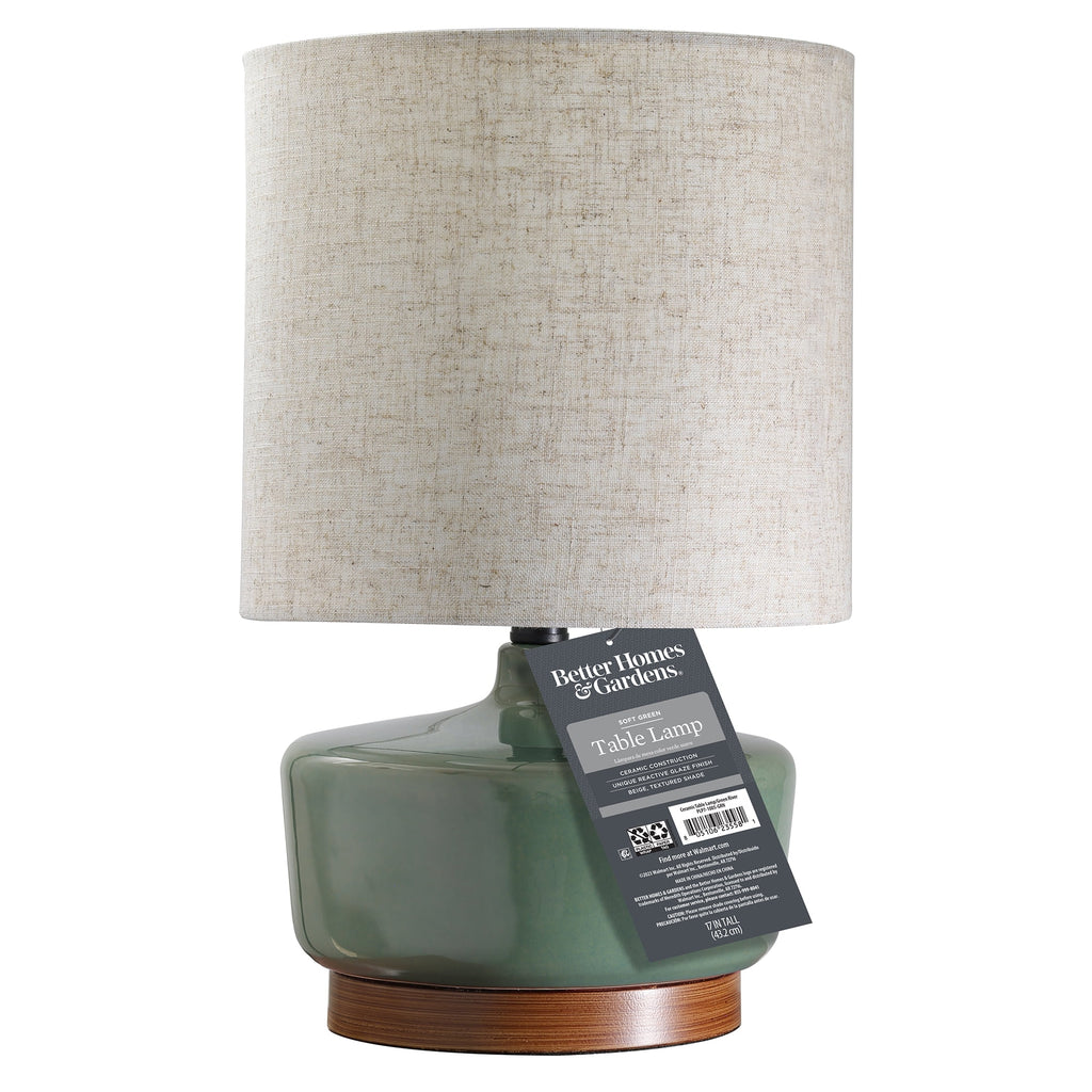 Cozylumi™ 17 in Mid-Century Green Ceramic Table Lamp with Wood Base