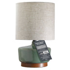 Cozylumi™ 17 in Mid-Century Green Ceramic Table Lamp with Wood Base
