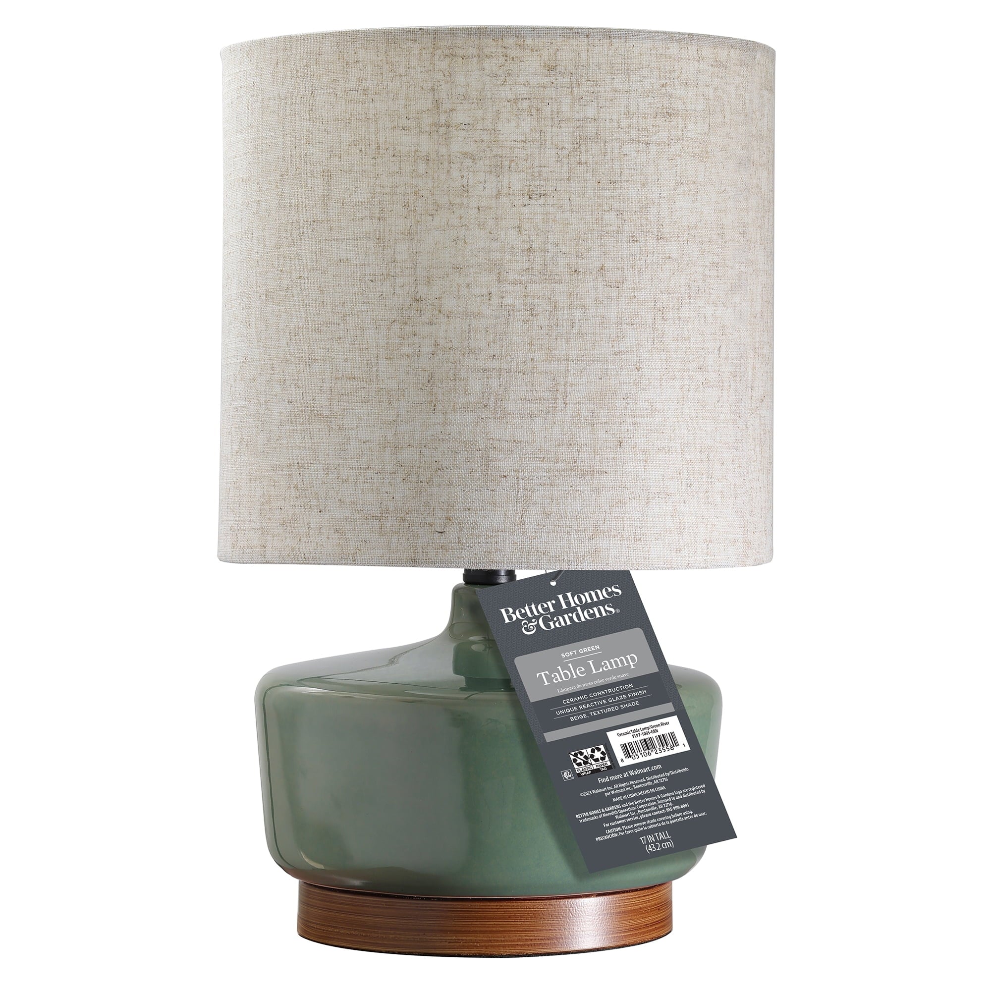 Cozylumi™ 17 in Mid-Century Green Ceramic Table Lamp with Wood Base