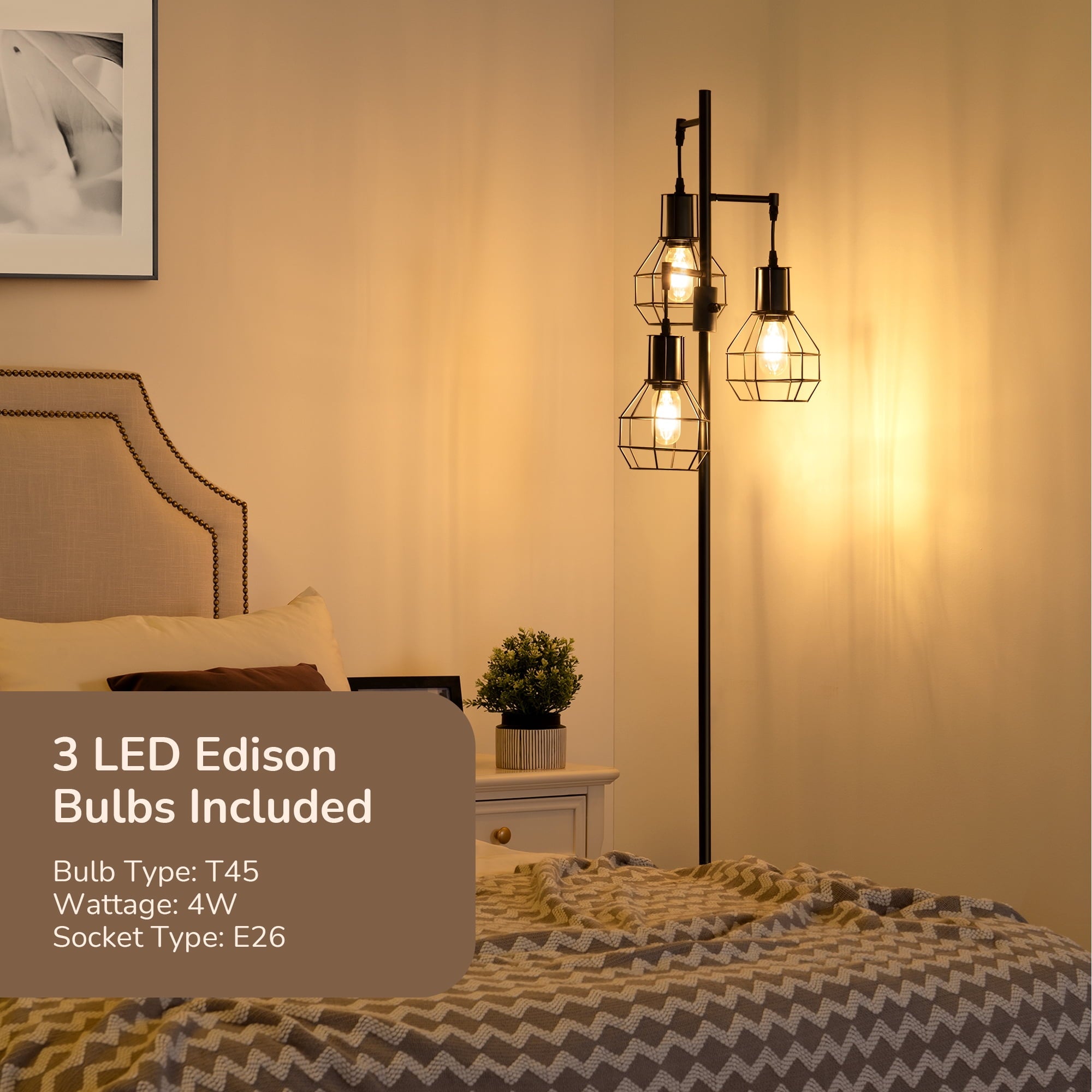 Cozylumi™ 62in Industrial Black Floor Lamps for Living Room, Dimmable, Metal Standing