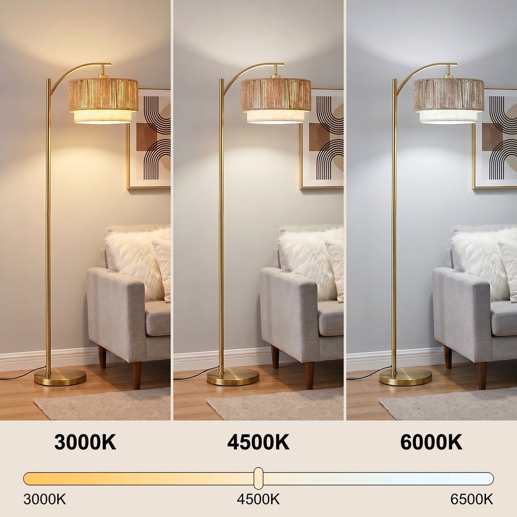 Cozylumi™ VOLIVO Floor Lamp for Living Room, 63" Arc Floor Lamp with 3 Color