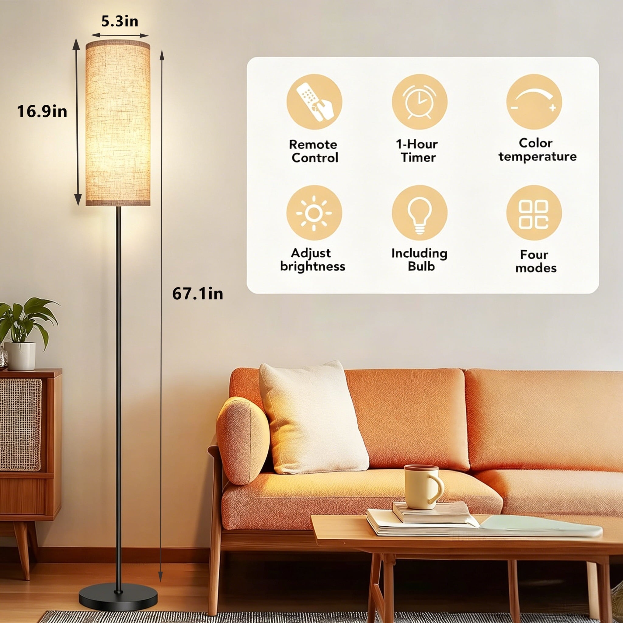 Cozylumi™ Kisportee 67" Dimmable Floor Lamps for Living Room | 3000K-6500K, Remote &