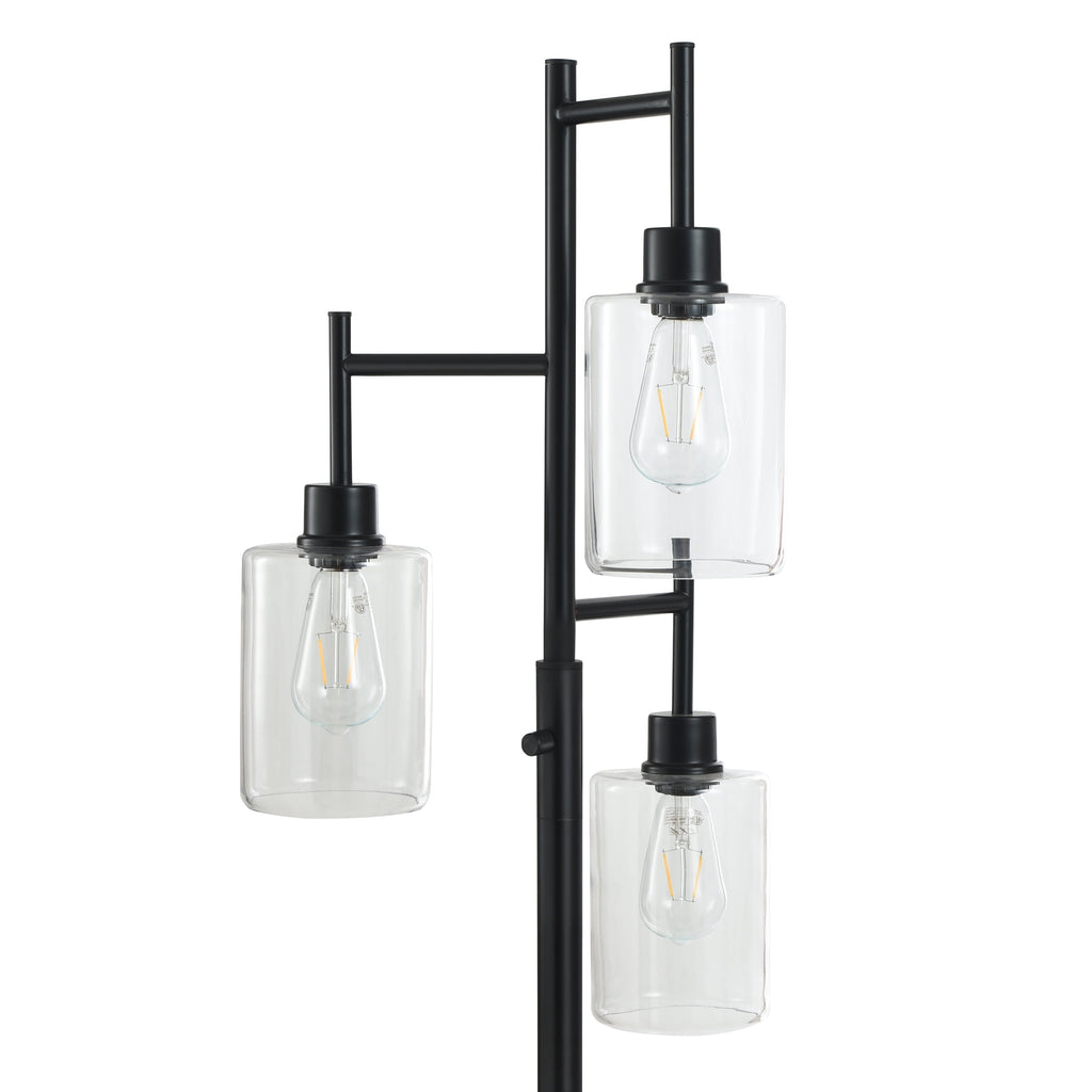 Cozylumi™ 63.5 in 3 Light Contemporary Black Floor Lamp Clear Glass