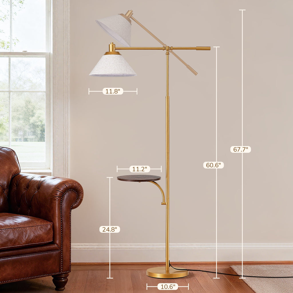 Cozylumi™ 68" Gold Floor Lamp with Table for Living Room, Height Adjustable, 5 Color