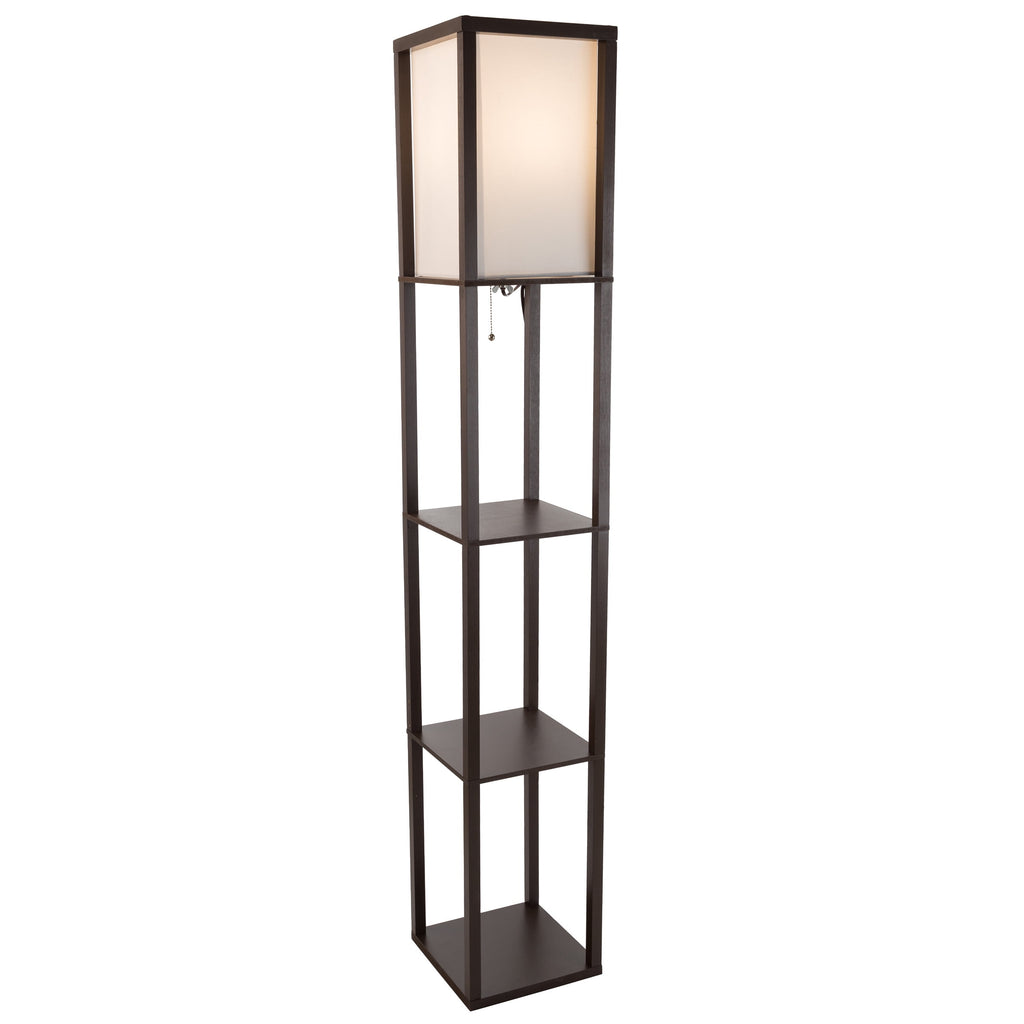 Cozylumi™ 62-inch Etagere LED Floor Lamp with 3 Tiers of Storage Shelving, Brown